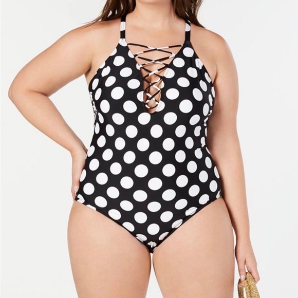 NWT. La Blanca Dot Dot Goose Laceup Swimsuit. 22W. - Picture 2 of 8